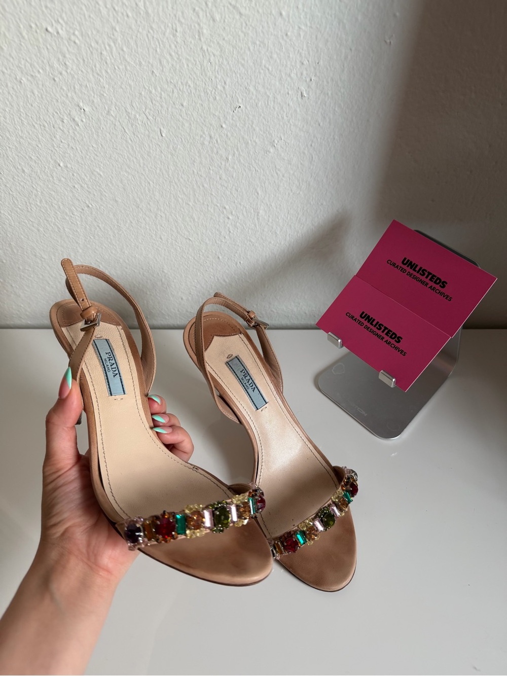 Vintage Prada Jeweled Satin Slingback Heels Size 36 - Picture 12 of 16
